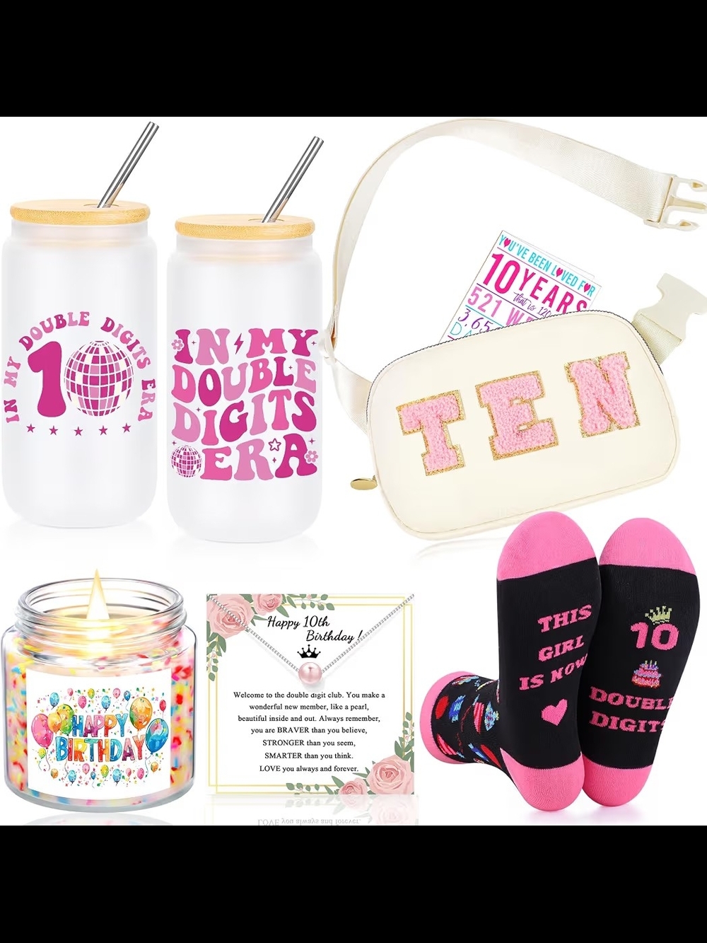 10th Birthday Party Gift Set - Pink Double Digits Celebration